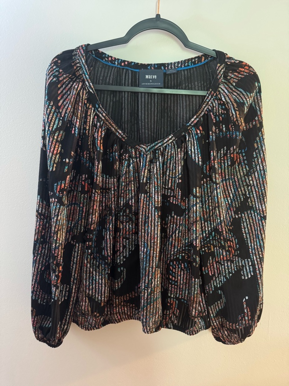 Maeve Black Multicolor Printed Peasant Blouse